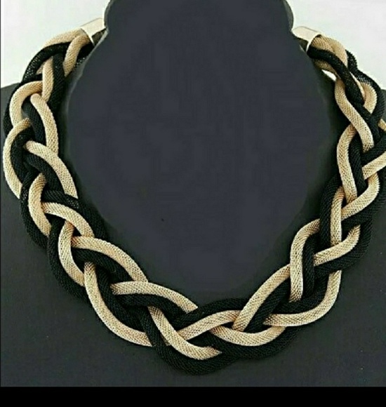 No Brand Jewelry - Statement Necklace Black/Gold Mesh Wire PRICE FIRM